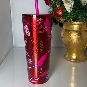 NEW- Starbucks Red Pine Stainless Steel Venti Tumbler.